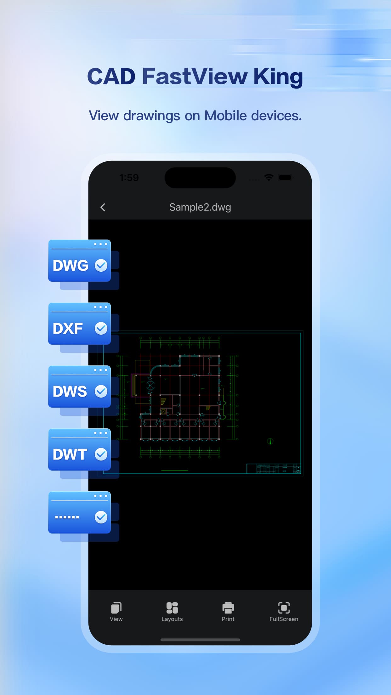iPhone screenshot - open DWG/DXF/DWS/DWT files